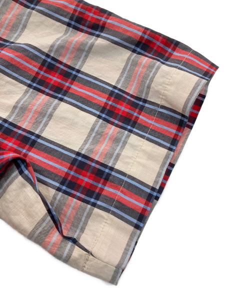 stussy（ステューシー）stussy (ステューシー) 半袖シャツ　90‘S 紺タグ USA製 レッド×ベージュ サイズ:Lの古着・服飾アイテム