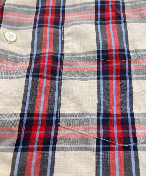 stussy（ステューシー）stussy (ステューシー) 半袖シャツ　90‘S 紺タグ USA製 レッド×ベージュ サイズ:Lの古着・服飾アイテム