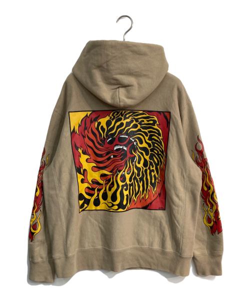 COOTIE PRODUCTIONS（クーティープロダクツ）COOTIE PRODUCTIONS (クーティープロダクツ) プリントプルオーバーパーカー ベージュ サイズ:Lの古着・服飾アイテム
