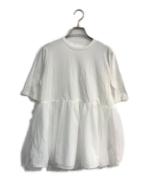 F by ROSSO（エフバイロッソ）F by ROSSO (エフバイロッソ) ペプラムチュールカットソー ホワイト サイズ:Free 未使用品の古着・服飾アイテム