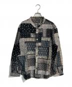 SCHOTT BROS.ショット）の古着「ノーカラーバンダナ柄シャツ　3105048」｜ブラック×ホワイト