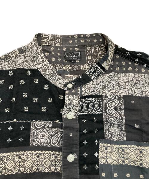 SCHOTT BROS.（ショット）SCHOTT BROS. (ショットブロス) ノーカラーバンダナ柄シャツ　3105048 ブラック×ホワイト サイズ:XLの古着・服飾アイテム