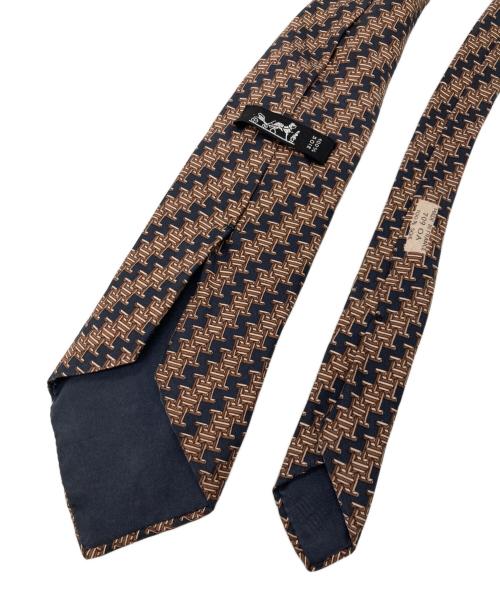 HERMES（エルメス）HERMES (エルメス) 総柄ネクタイ ブラウン×ブラック サイズ:-の古着・服飾アイテム