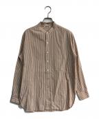 AURALEEオーラリー）の古着「WASHED FINX TWILL STRIPE STAND COLLAR SHIRTS　A21AS02TS」｜ベージュ