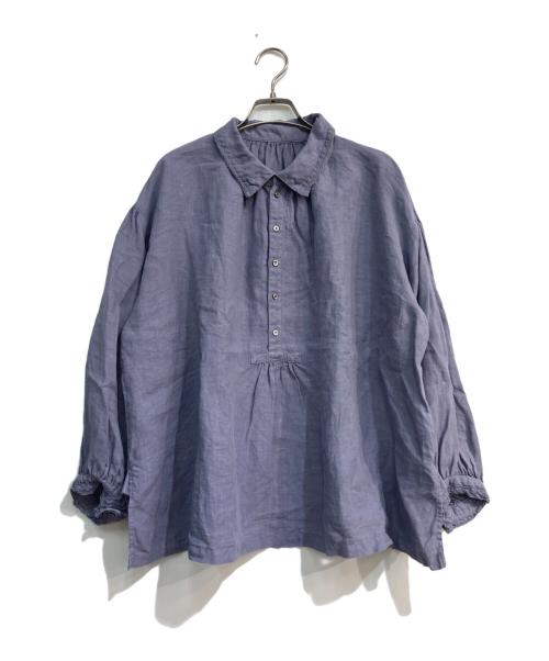 nest Robe（ネストローブ）nest Robe (ネストローブ) リネン縁取りレース襟スモックブラウス　01244-1166 ブルー サイズ:Freeの古着・服飾アイテム