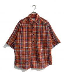 TOMORROW LAND（トゥモローランド）の古着「コットンリネン マドラスチェック ショートスリーブプルオーバーシャツ　63-05-22-05005」｜オレンジ×ブルー