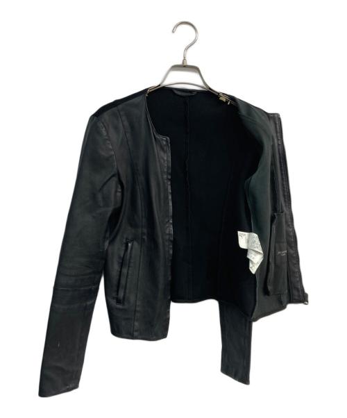 WEEKEND Max Mara（ウィークエンド マックスマーラ）Weekend Max Mara (ウィークエンド マックスマーラ) 素材切替ノーカラーレザージャケット ブラック サイズ:J40の古着・服飾アイテム