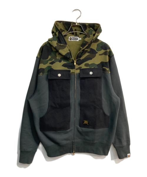A BATHING APE（ア ベイシング エイプ）A BATHING APE (ア ベイシング エイプ) カモフラ切り替えジップパーカー　001ZPF301011X カーキ サイズ:Lの古着・服飾アイテム