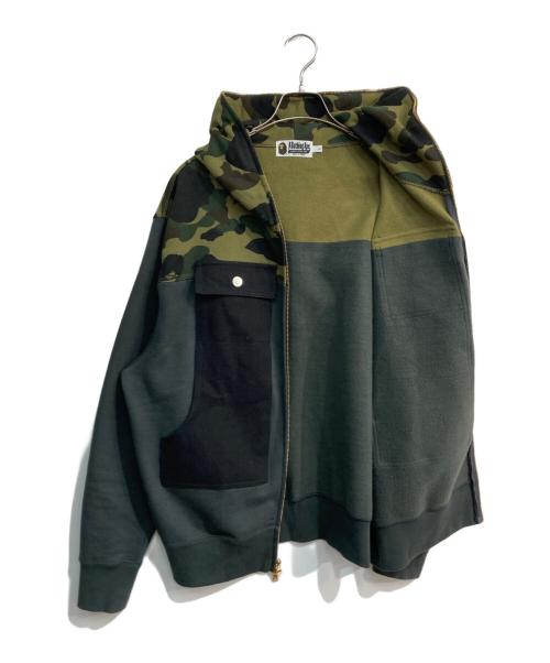 A BATHING APE（ア ベイシング エイプ）A BATHING APE (ア ベイシング エイプ) カモフラ切り替えジップパーカー　001ZPF301011X カーキ サイズ:Lの古着・服飾アイテム