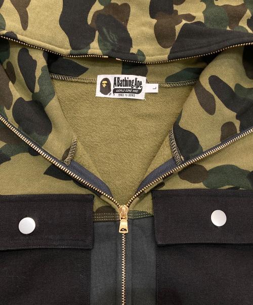 A BATHING APE（ア ベイシング エイプ）A BATHING APE (ア ベイシング エイプ) カモフラ切り替えジップパーカー　001ZPF301011X カーキ サイズ:Lの古着・服飾アイテム