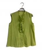 ANAYIアナイ）の古着「コットンローンフリルスタンドブラウス　102217-13-600-71-380」｜グリーン