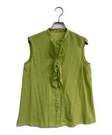 ANAYI（アナイ）の古着「コットンローンフリルスタンドブラウス　102217-13-600-71-380」｜グリーン