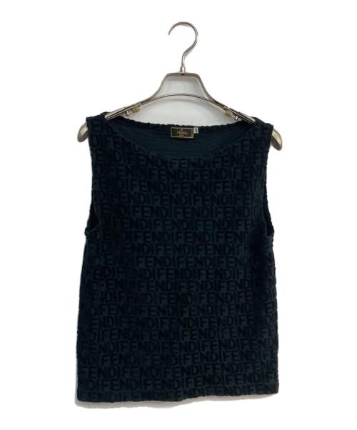 FENDI（フェンディ）FENDI (フェンディ) パイル地ロゴノースリーブカットソー　7D-421 ブラック サイズ:40の古着・服飾アイテム