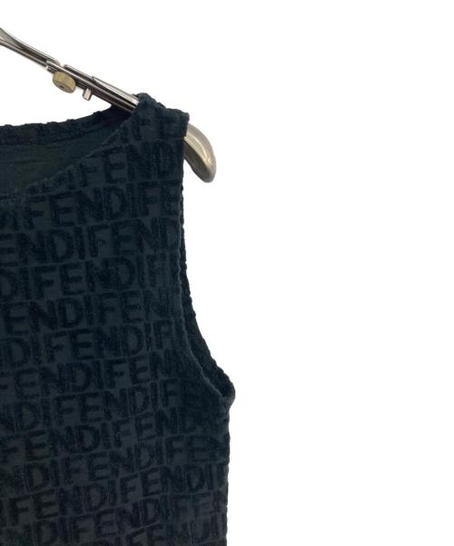 FENDI（フェンディ）FENDI (フェンディ) パイル地ロゴノースリーブカットソー　7D-421 ブラック サイズ:40の古着・服飾アイテム