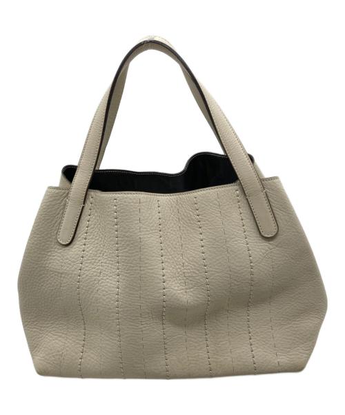 MaxMara（マックスマーラ）MaxMara (マックスマーラ) レザートートバッグ アイボリーの古着・服飾アイテム