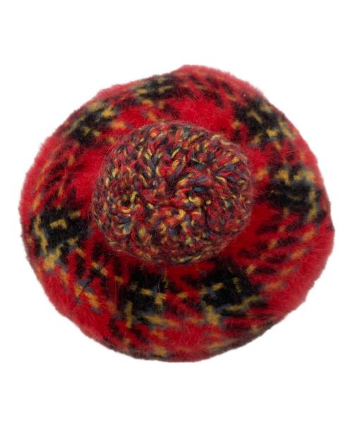 Vivienne Westwood（ヴィヴィアンウエストウッド）Vivienne Westwood (ヴィヴィアンウエストウッド) オーブワッペンチェック柄アンゴラベレー帽 レッド×イエロー サイズ:Mの古着・服飾アイテム