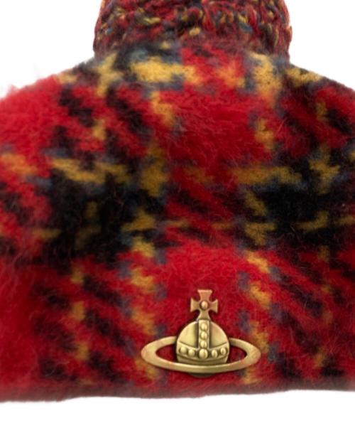 Vivienne Westwood（ヴィヴィアンウエストウッド）Vivienne Westwood (ヴィヴィアンウエストウッド) オーブワッペンチェック柄アンゴラベレー帽 レッド×イエロー サイズ:Mの古着・服飾アイテム