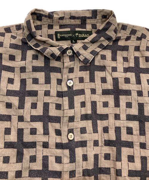 唐長（カラチョウ）唐長 (カラチョウ) PAIKAJI (パイカジ) Short-sleeve shirts ブラウン×ブラック サイズ:Lの古着・服飾アイテム