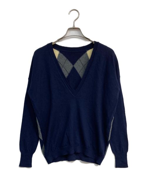 PLAN C（プランシー）Plan C (プランシー) アーガイルウールVネックニット　mvcma01k00fw001 ネイビー サイズ:Freeの古着・服飾アイテム