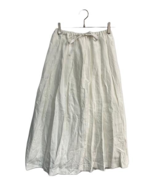 ina（イナ）ina (イナ) リネンウエスト紐タック ロングスカート　135128 ホワイト サイズ:Freeの古着・服飾アイテム