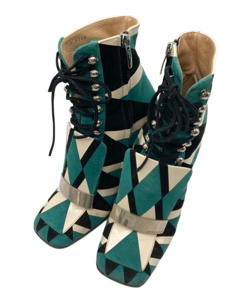 sergio rossi（セルジオロッシ）sergio rossi (セルジオロッシ) レースアップ グリッター ショートブーツ グリーン サイズ:35 1/2の古着・服飾アイテム