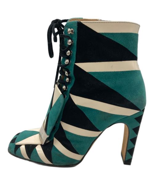 sergio rossi（セルジオロッシ）sergio rossi (セルジオロッシ) レースアップ グリッター ショートブーツ グリーン サイズ:35 1/2の古着・服飾アイテム