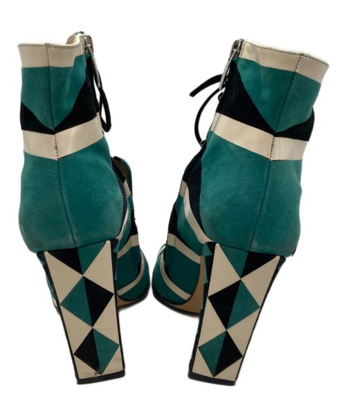 sergio rossi（セルジオロッシ）sergio rossi (セルジオロッシ) レースアップ グリッター ショートブーツ グリーン サイズ:35 1/2の古着・服飾アイテム