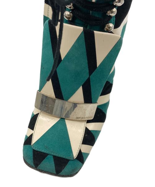 sergio rossi（セルジオロッシ）sergio rossi (セルジオロッシ) レースアップ グリッター ショートブーツ グリーン サイズ:35 1/2の古着・服飾アイテム
