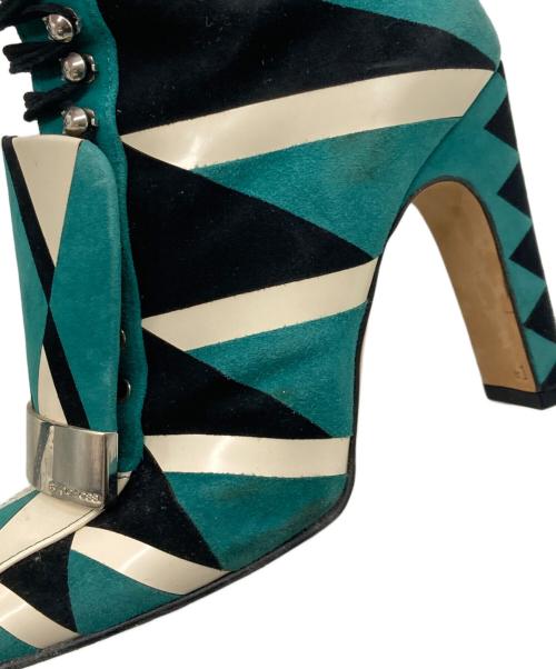 sergio rossi（セルジオロッシ）sergio rossi (セルジオロッシ) レースアップ グリッター ショートブーツ グリーン サイズ:35 1/2の古着・服飾アイテム