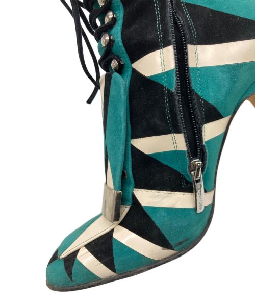 sergio rossi（セルジオロッシ）sergio rossi (セルジオロッシ) レースアップ グリッター ショートブーツ グリーン サイズ:35 1/2の古着・服飾アイテム