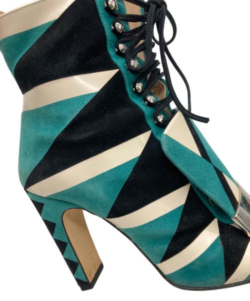 sergio rossi（セルジオロッシ）sergio rossi (セルジオロッシ) レースアップ グリッター ショートブーツ グリーン サイズ:35 1/2の古着・服飾アイテム