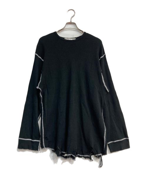 ANCELLM（アンセルム）ANCELLM (アンセルム) DAMAGE WAFFLE CREW LS T-SHIRT ブラック サイズ:1の古着・服飾アイテム