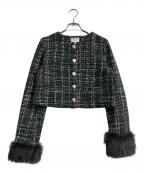 riendaリエンダ）の古着「2WAYツイードショートジャケット」｜グリーン