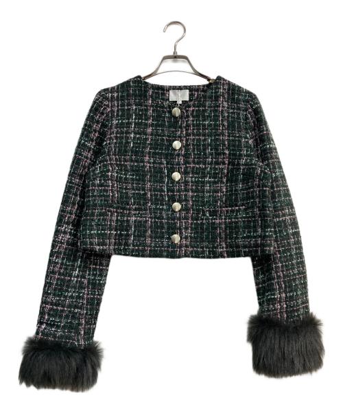 rienda（リエンダ）rienda (リエンダ) 2WAYツイードショートジャケット グリーン サイズ:S 未使用品の古着・服飾アイテム