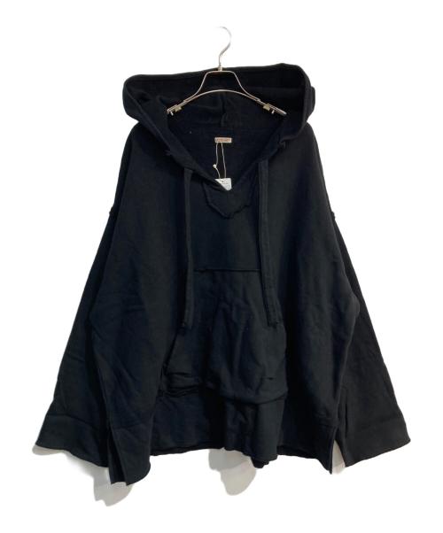 KAPITAL（キャピタル）KAPITAL (キャピタル) Vネック カットオフ スリーブ オーバー サイズ スウェット パーカー　EK-680 ブラック サイズ:3の古着・服飾アイテム