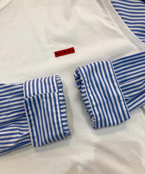 MARNI（マルニ）MARNI (マルニ) ダメージ加工ドッキングカットソー　　HUMU0252QX ホワイト×ブルー サイズ:48の古着・服飾アイテム