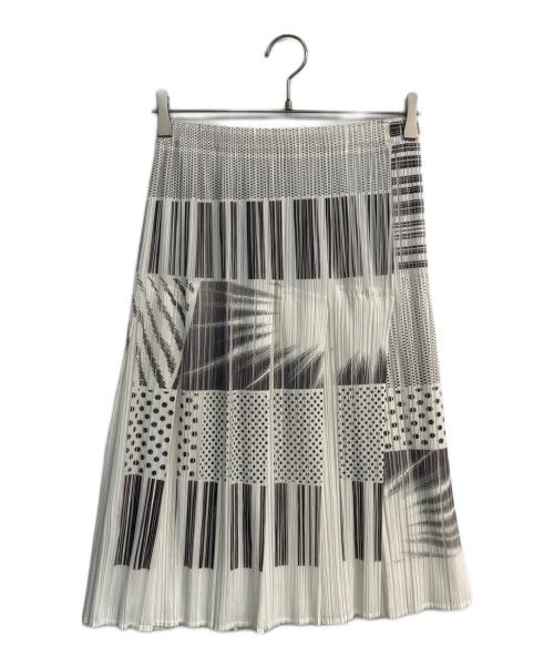 PLEATS PLEASE（プリーツプリーズ）PLEATS PLEASE (プリーツプリーズ) プリーツスカート　PP71-JG665 ホワイト×ブラック サイズ:3の古着・服飾アイテム