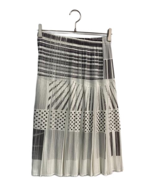 PLEATS PLEASE（プリーツプリーズ）PLEATS PLEASE (プリーツプリーズ) プリーツスカート　PP71-JG665 ホワイト×ブラック サイズ:3の古着・服飾アイテム
