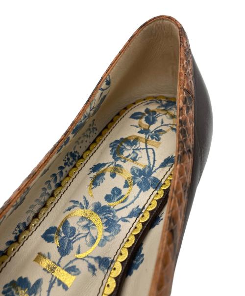 GUCCI（グッチ）GUCCI (グッチ) リボンレザーパンプス ブラウン サイズ:36.5の古着・服飾アイテム