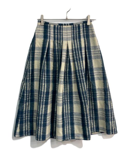 O'NEIL OF DUBLIN（オニールオブダブリン）O'NEIL OF DUBLIN (オニールオブダブリン) SOFT PLEAT SKIRT　24769 グリーン×アイボリー サイズ:36の古着・服飾アイテム