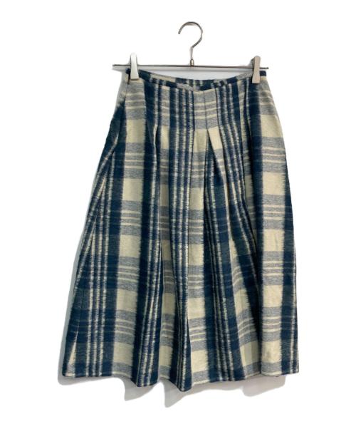 O'NEIL OF DUBLIN（オニールオブダブリン）O'NEIL OF DUBLIN (オニールオブダブリン) SOFT PLEAT SKIRT　24769 グリーン×アイボリー サイズ:36の古着・服飾アイテム