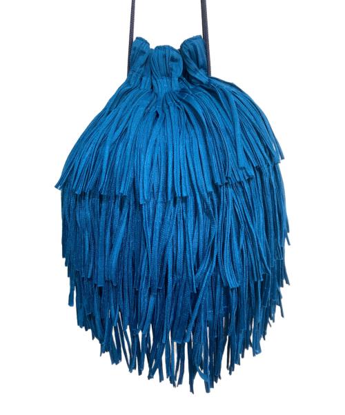 PLEATS PLEASE（プリーツプリーズ）PLEATS PLEASE (プリーツプリーズ) プリーツフリンジ巾着バッグ ブルーの古着・服飾アイテム