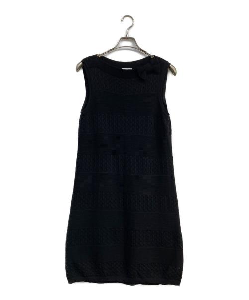 RED VALENTINO（レッドヴァレンティノ）RED VALENTINO (レッドヴァレンティノ) リボンノースリーブニットワンピース ブラック サイズ:Mの古着・服飾アイテム