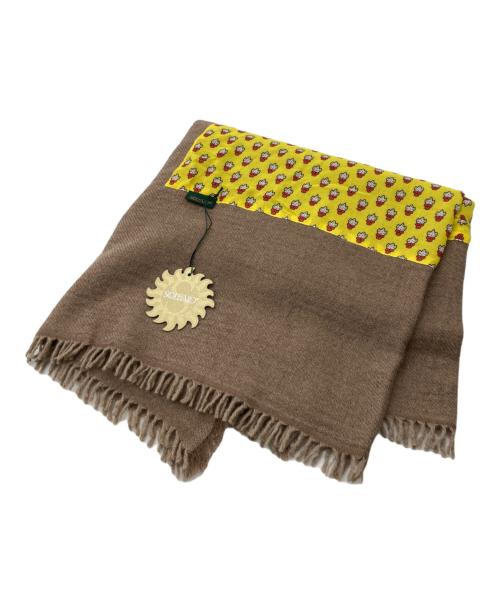 SOULEIADO（ソレイアード）SOULEIADO (ソレイアード) ウールプリントコンビ ストール ブラウンの古着・服飾アイテム