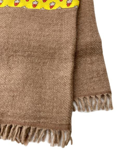 SOULEIADO（ソレイアード）SOULEIADO (ソレイアード) ウールプリントコンビ ストール ブラウンの古着・服飾アイテム