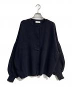 SOLAMONATソラモナ）の古着「ウエハースニットワイドカーディガン」｜ブラック