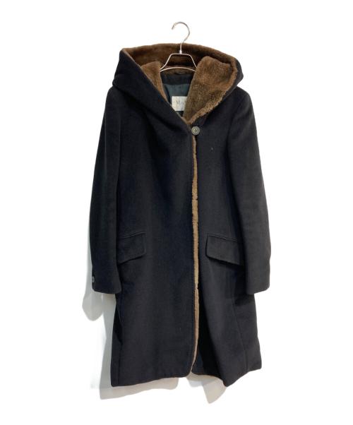 MaxMara（マックスマーラ）MaxMara (マックスマーラ) ウールカシミヤフーデッドコート　白タグ ブラック サイズ:J40の古着・服飾アイテム