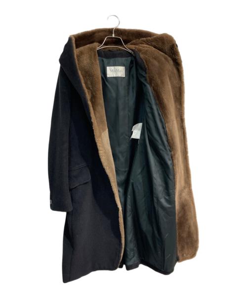 MaxMara（マックスマーラ）MaxMara (マックスマーラ) ウールカシミヤフーデッドコート　白タグ ブラック サイズ:J40の古着・服飾アイテム