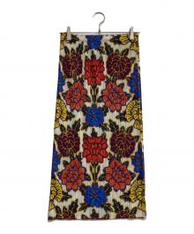 PLEATS PLEASE（プリーツプリーズ）の古着「フラワーパターンプリーツロングスカート」｜アイボリー×マルチカラー