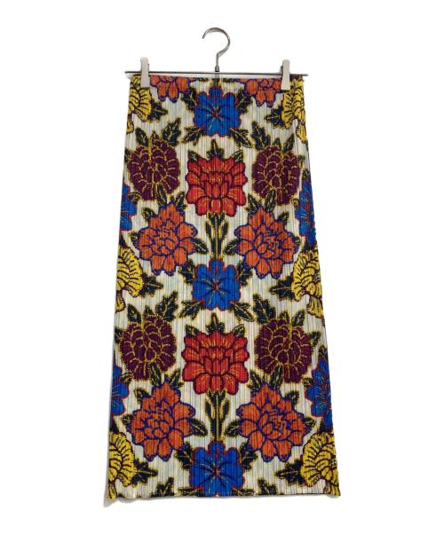 PLEATS PLEASE（プリーツプリーズ）PLEATS PLEASE (プリーツプリーズ) フラワーパターンプリーツロングスカート アイボリー×マルチカラー サイズ:2の古着・服飾アイテム